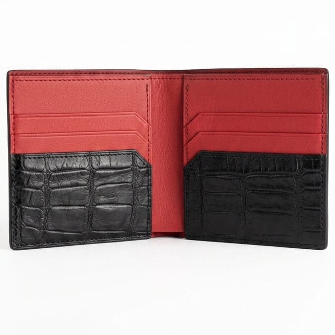 Men Wallet - Top Grain Crocodile Pattern Calfskin from Italy (RFID Blocking)