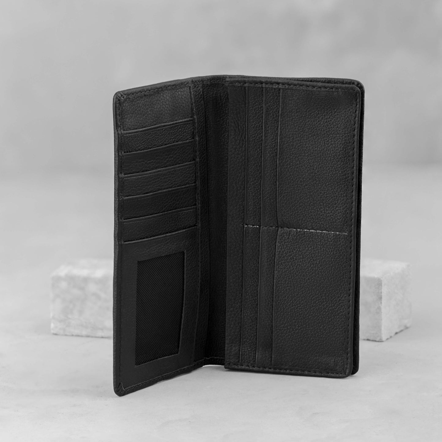 Valorous Tall Elite Black Genuine Leather Long Wallet | 12 Card Slots, Cash & Zipper Pockets