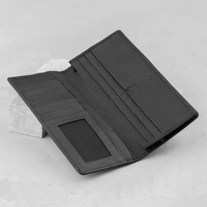 Valorous Tall Elite Black Genuine Leather Long Wallet | 12 Card Slots, Cash & Zipper Pockets