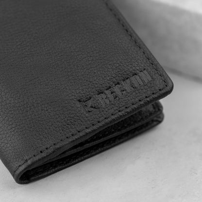 Valorous Tall Elite Black Genuine Leather Long Wallet | 12 Card Slots, Cash & Zipper Pockets