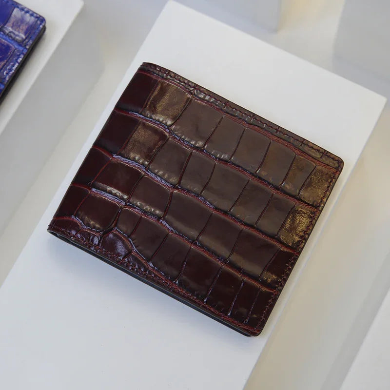 Men Wallet - Top Grain Crocodile Pattern Calfskin from Italy (RFID Blocking)
