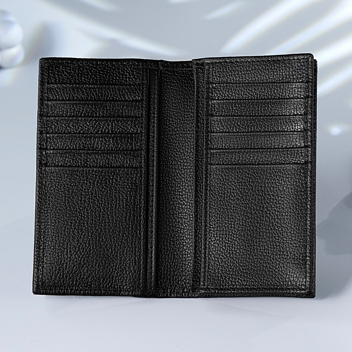 Signature Black Leather Long Wallet for Men | Multi Card & Cash Organizer