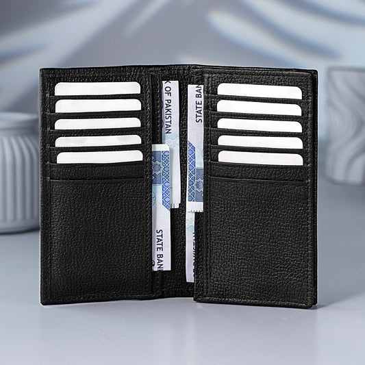 Signature Black Leather Long Wallet for Men | Multi Card & Cash Organizer