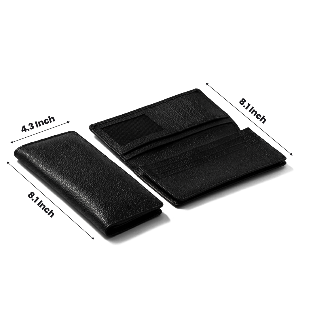 Valorous Tall Elite Black Genuine Leather Long Wallet | 12 Card Slots, Cash & Zipper Pockets