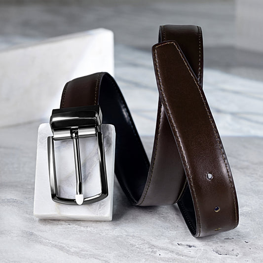 BECKON Axis Reversible Leather Belt for Men | Black & Dark Espresso