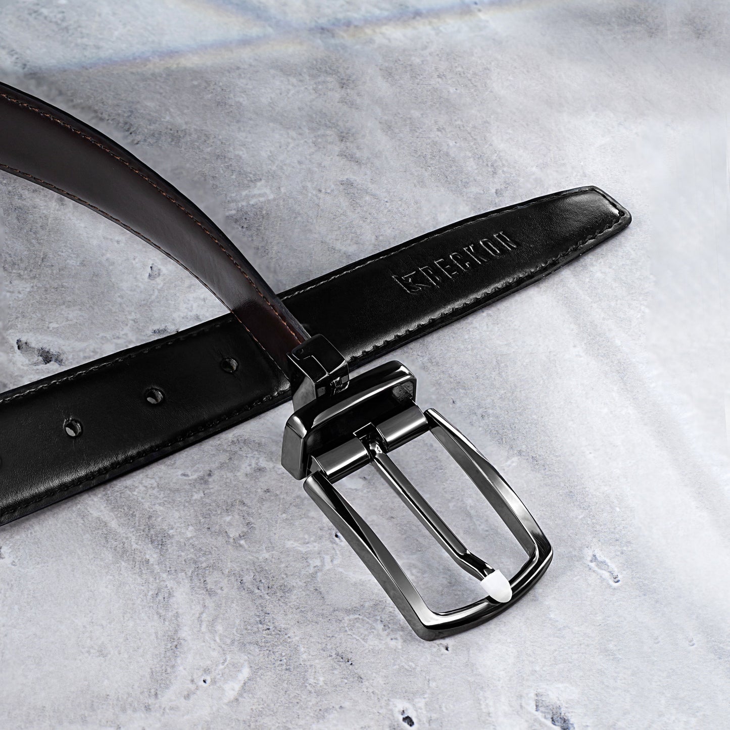 BECKON Axis Reversible Leather Belt for Men | Black & Dark Espresso