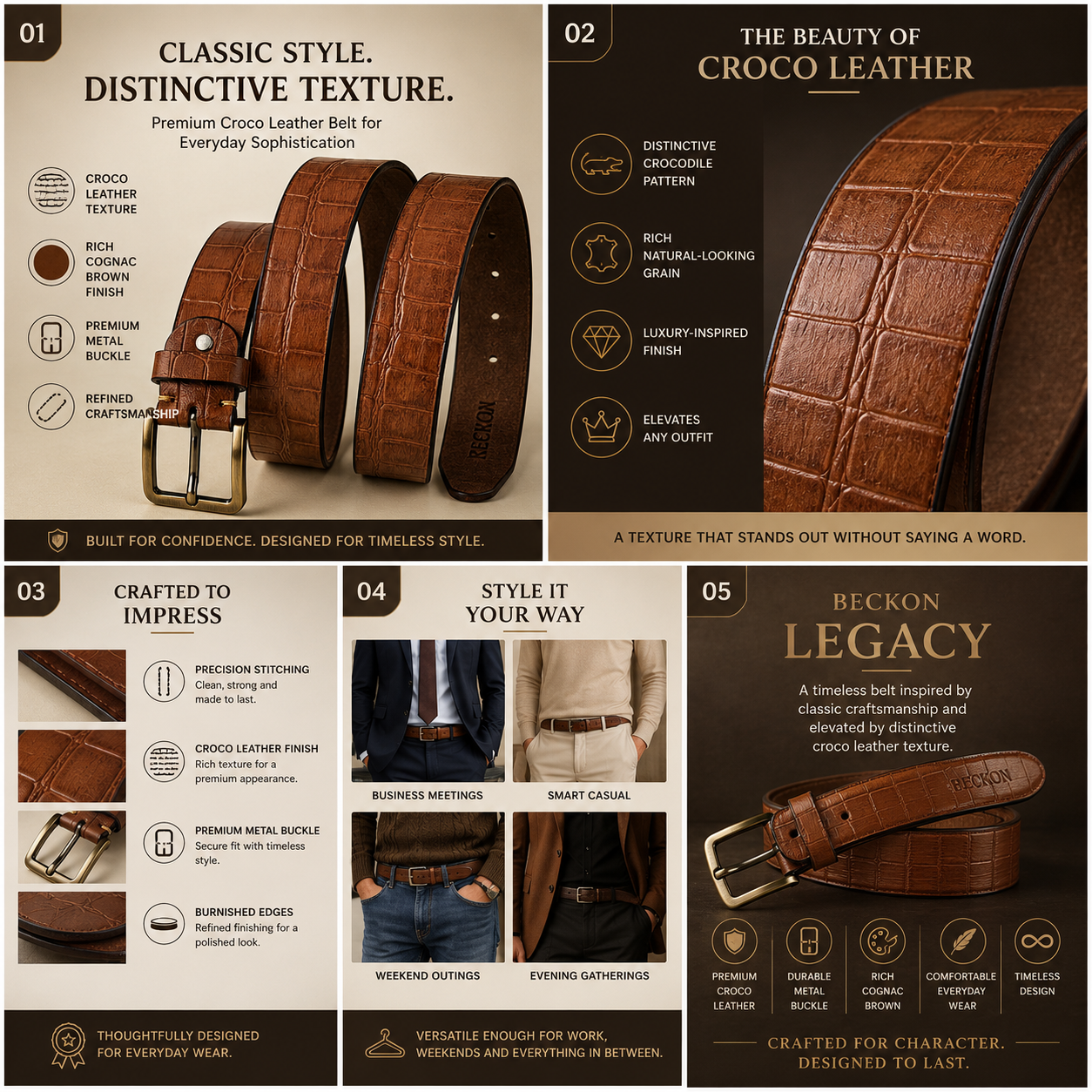 BECKON Legacy Croco Leather Belt | Stylish & Versatile