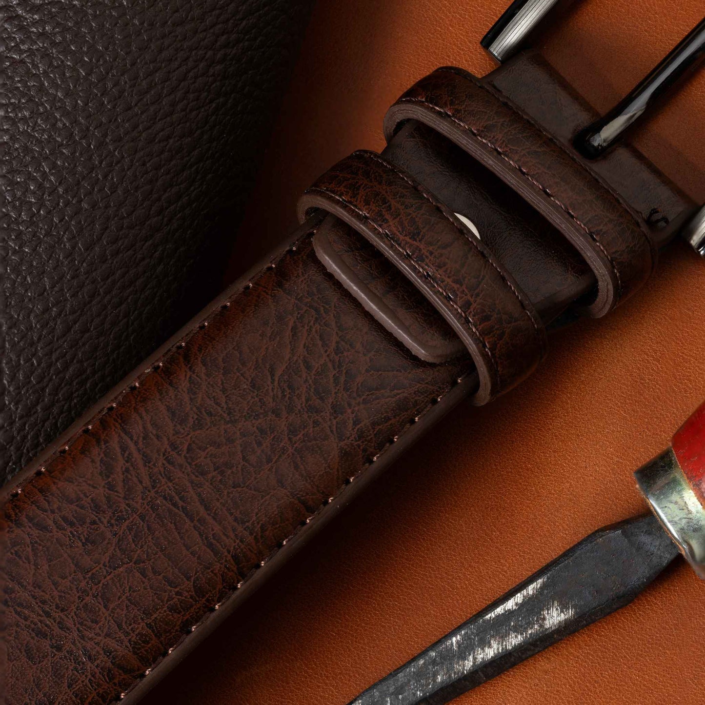 Vortex - Textured Brown Leather Belt