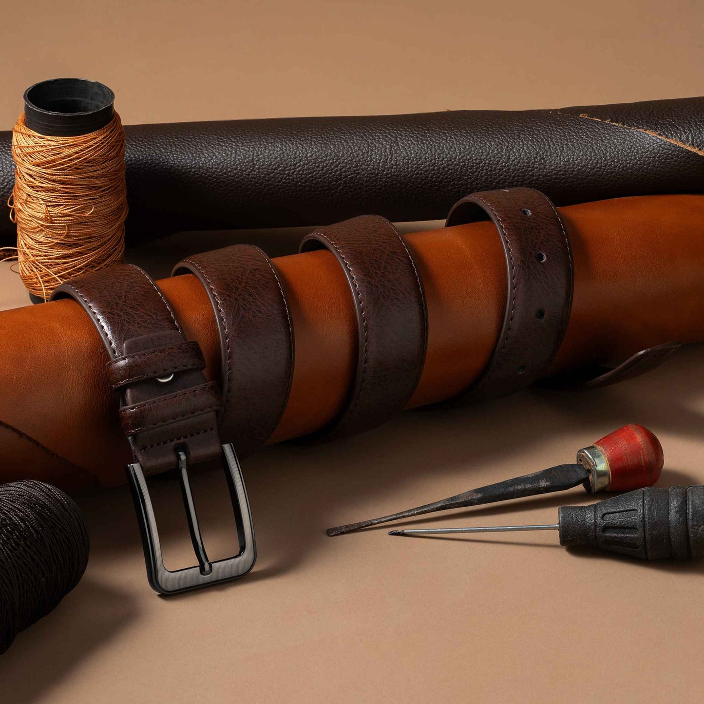 Vortex - Textured Brown Leather Belt